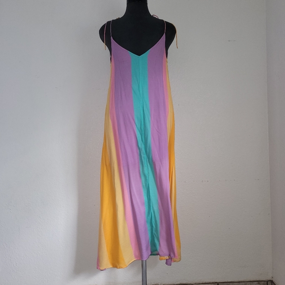 SUNDRESS  Marbella Women's  XS-S Beach Bohemian Striped V-Neck Stappy  Dress - Picture 1 of 12